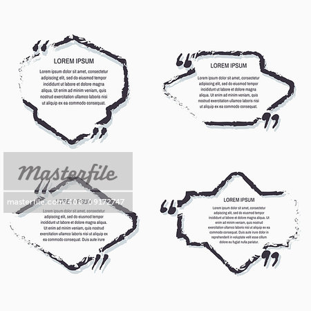 Grunge quote box vector set on white background. Templates quote bubbles or statements or comments with space for text in a flat style.