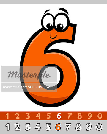 Cartoon Illustrations of Six Basic Number Character Educational Collection
