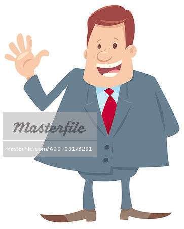 Cartoon Illustration of Businessman or Manager in Suit or Boss Character