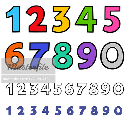 Educational Cartoon Illustrations of Basic Numbers Set