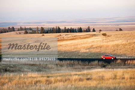 An automobile on the road in eastern Washington State, USA