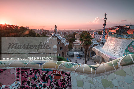 Details of Antoni Gaudi's architecture in Park Guell, UNESCO World Heritage Site, Barcelona, Catalonia, Spain, Europe