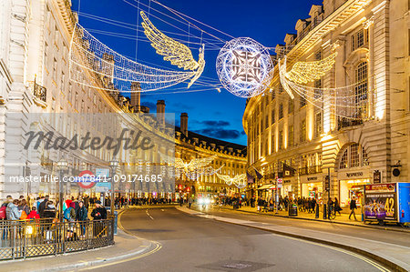 Regent Street with Christmas decorations, London, England, United Kingdom, Europe