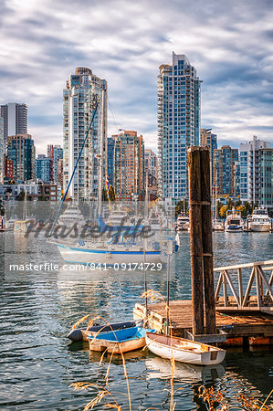 View of Vancouver skyline and False Creek in autumn, Vancouver, British Columbia, Canada, North America