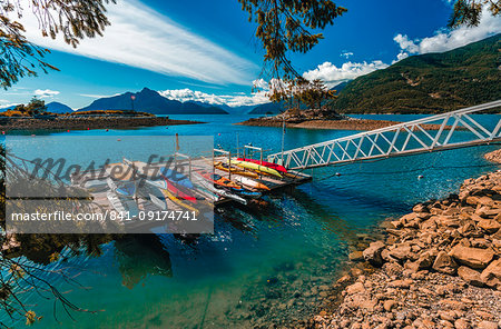 View of canoe boat dock in How Sound at Furry Creek off The Sea to Sky Highway near Squamish, British Columbia, Canada, North America