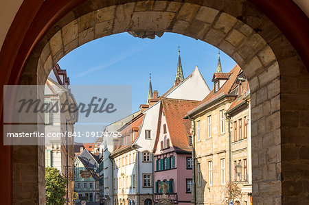 View from the gate of the old town hall, Bamberg, UNESCO World Heritage Site, Upper Franconia, Bavaria, Germany, Europe