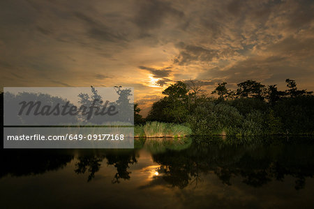 Sunset over lake, Friesland, Netherlands