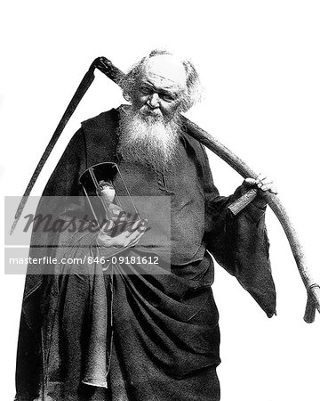 1930S FATHER TIME CARRYING A SCYTHE AND HOURGLASS