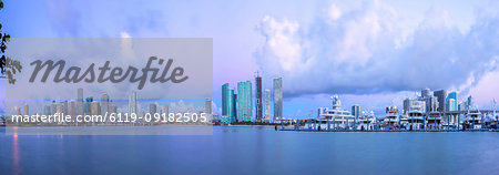 Panoramic of skyline of Downtown Miami from Watson Island, Miami, Florida, United States of America, North America
