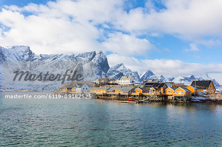 Typical fishermen's huts (Rorbu), Sakrisoy, Lofoten Islands, Nordland, Norway, Europe