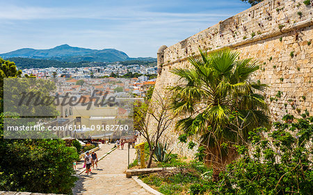 Fortezza castle wall and Rethymnon old town, Crete, Greek Islands, Greece, Europe