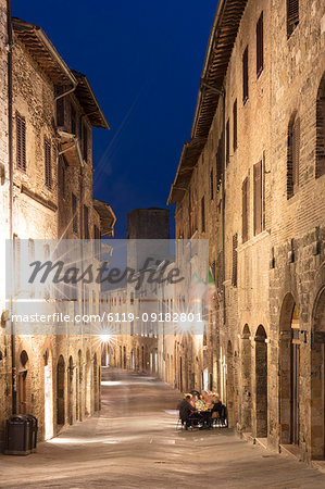 Night view of a street in San Gimignano, UNESCO World Heritage Site, Tuscany, Italy, Europe