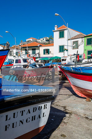 Colourful fishing boats in harbour in Camara de Lobos, Madeira, Portugal, Atlantic, Europe