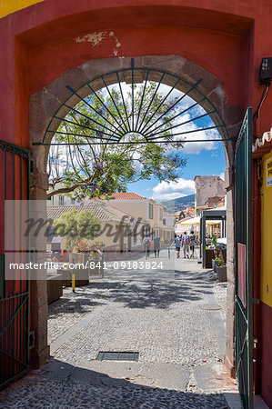 View of from Fortress through archway door, Funchal, Madeira, Portugal, Atlantic, Europe