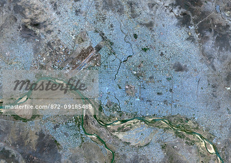 Color satellite image of N'Djamena, capital city of Chad. The cities lies on the confluence of the Chari and Logone rivers. Image collected on April 29, 2017 by Sentinel-2 satellites.