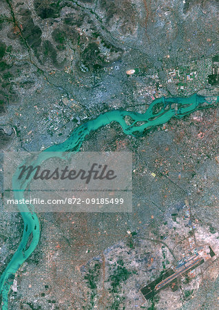 Color satellite image of Bamako, capital city of Mali. The city is situated on the Niger River floodplain. Image collected on April 19, 2017 by Sentinel-2 satellites.