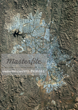 Color satellite image of Windhoek, capital city of Namibia. Image collected on June 26, 2017 by Sentinel-2 satellites.