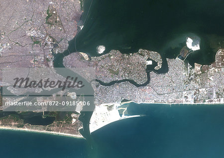 Color satellite image of Lagos island, the principal and central local government area in Lagos, Nigeria. Image collected on January 01, 2017 by Sentinel-2 satellites. Color satellite image of Lagos island, the principal and central local government area in Lagos, Nigeria. Image collected on January 01, 2017 by Sentinel-2 satellites.