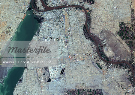Color satellite image of Khartoum, capital city of Sudan. It is located at the confluence of the White Nile to the west and the Blue Nile to the east. Image collected on October 25, 2017 by Sentinel-2 satellites. Color satellite image of Khartoum, capital city of Sudan. It is located at the confluence of the White Nile to the west and the Blue Nile to the east. Image collected on October 25, 2017 by Sentinel-2 satellites.