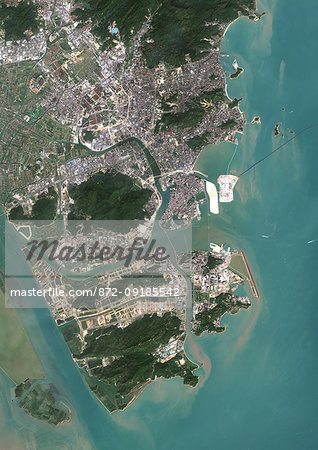 Color satellite image of Macau, China. The city is located on the western side of the Pearl River estuary. Image collected on November 01, 2017 by Sentinel-2 satellites. Color satellite image of Macau, China. The city is located on the western side of the Pearl River estuary. Image collected on November 01, 2017 by Sentinel-2 satellites.