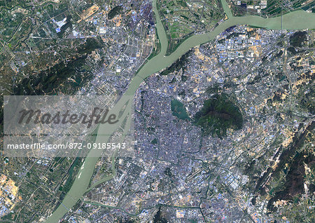 Color satellite image of Nanjing, China. The city is situated in the Yangtze River Delta region. Image collected on October 14, 2013 by Landsat 8 satellites.