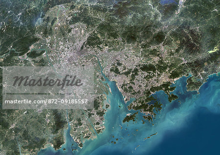 Color satellite image of Guangzhou to Hong Kong, China. This region is called the Pearl River Delta. Image collected on November 01, 2017 by Sentinel-2 satellites. Color satellite image of Guangzhou to Hong Kong, China. This region is called the Pearl River Delta. Image collected on November 01, 2017 by Sentinel-2 satellites.