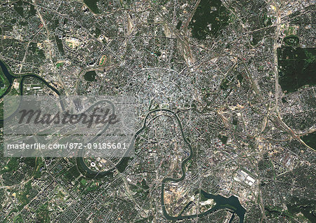 Color satellite image of Moscow, capital city of Russia. It is situated on the banks of the Moskva River. Image collected on September 24, 2017 by Sentinel-2 satellites.