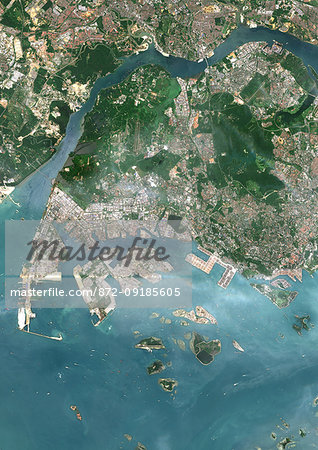 Color satellite image of the western part of Singapore. Image collected on July 10, 2017 by Sentinel-2 satellites.