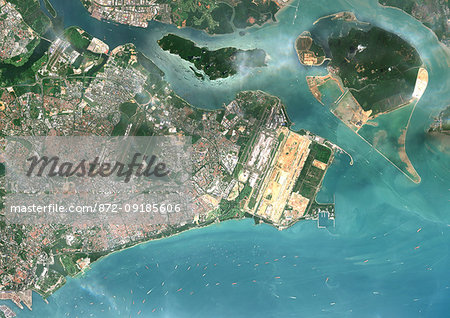 Color satellite image of the eastern part of Singapore. Singapore Changi Airport is at the eastern end of the city. Image collected on July 10, 2017 by Sentinel-2 satellites.