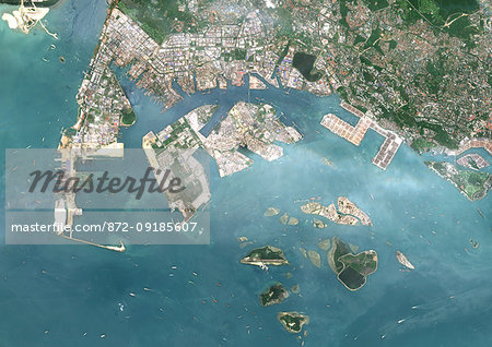Color satellite image of the West Region of Singapore. Image collected on July 10, 2017 by Sentinel-2 satellites. Color satellite image of the West Region of Singapore. Image collected on July 10, 2017 by Sentinel-2 satellites.