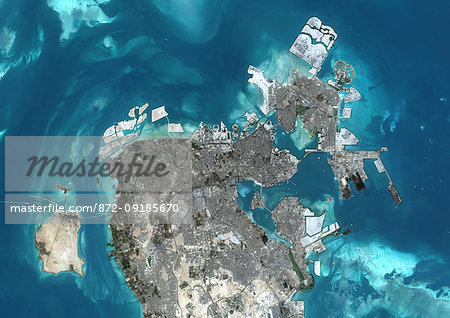 Color satellite image of Manama, capital city of Bahrain. Image collected on October 17, 2017 by Sentinel-2 satellites. Color satellite image of Manama, capital city of Bahrain. Image collected on October 17, 2017 by Sentinel-2 satellites.