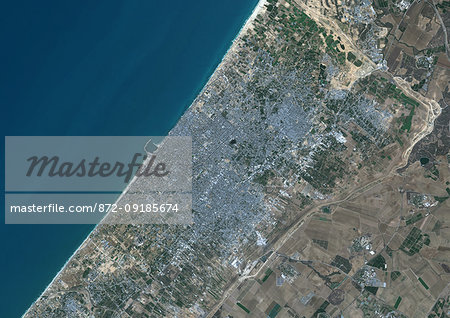 Color satellite image of Gaza, a Palestinian city in the Gaza Strip. Image collected on October 18, 2017 by Sentinel-2 satellites.