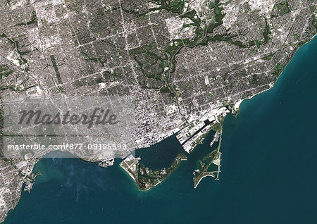 Color satellite image of Toronto, Ontario, Canada, located on the northern shore of Lake Ontario. Image collected on September 04, 2016 by Sentinel-2 satellites.