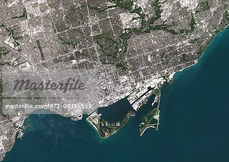 Color satellite image of Toronto, Ontario, Canada, located on the northern shore of Lake Ontario. Image collected on September 04, 2016 by Sentinel-2 satellites. Color satellite image of Toronto, Ontario, Canada, located on the northern shore of Lake Ontario. Image collected on September 04, 2016 by Sentinel-2 satellites.