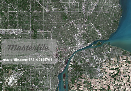 Color satellite image of Detroit, Michigan, United States. Image collected on May 15, 2017 by Sentinel-2 satellites. Color satellite image of Detroit, Michigan, United States. Image collected on May 15, 2017 by Sentinel-2 satellites.