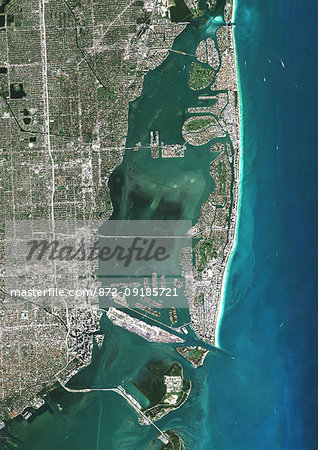 Color satellite image of Miami Beach, Florida, United States. Image collected on January 06, 2017 by Sentinel-2 satellites. Color satellite image of Miami Beach, Florida, United States. Image collected on January 06, 2017 by Sentinel-2 satellites.