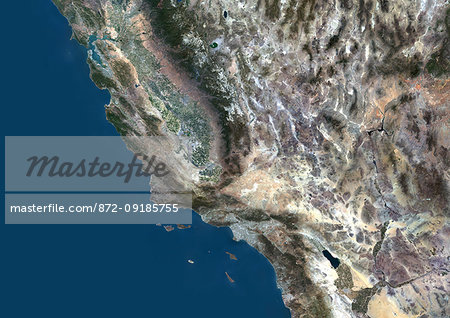 Color satellite image of the southern part of California, United States, from San Francisco to San Diego. The Sierra Nevada runs north to south parallel to the coast. It is home to three national parks, i.e. Yosemite, Sequoia, and Kings Canyon National Parks. The Death Valley National Park is further at east. Image collected on May 1, 2017 by Sentinel-2 satellites.