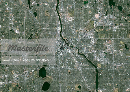 Color satellite image of Minneapolis, Minnesota, United States. The Mississippi River flows through the city. Image collected on November 18, 2017 by Sentinel-2 satellites. Color satellite image of Minneapolis, Minnesota, United States. The Mississippi River flows through the city. Image collected on November 18, 2017 by Sentinel-2 satellites.