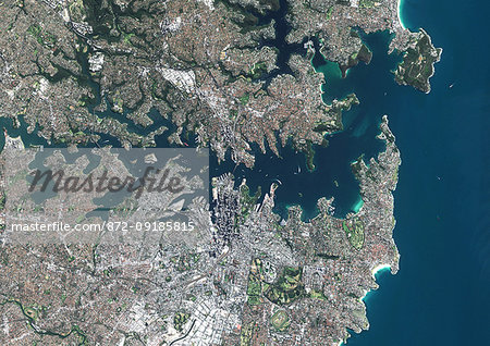 Color satellite image of Sydney, Australia. Image collected on August 23, 2017 by Sentinel-2 satellites. Color satellite image of Sydney, Australia. Image collected on August 23, 2017 by Sentinel-2 satellites.