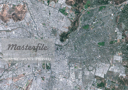 Color satellite image of Santiago, capital city of Chile. Image collected on February 18, 2017 by Sentinel-2 satellites.
