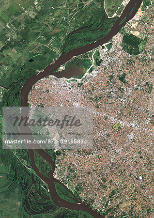 Color satellite image of Asuncion, capital city of Paraguay. Image collected on June 23, 2017 by Sentinel-2 satellites.