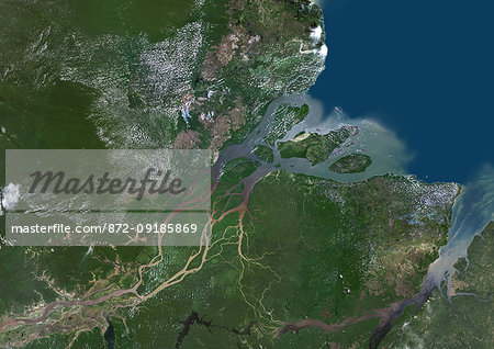 Color satellite image of the Amazon Delta, Brazil. Image collected by Landsat satellites.