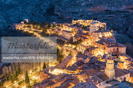 Albarracin town at dusk. Albarracin, Teruel, Aragon, Spain, Europe