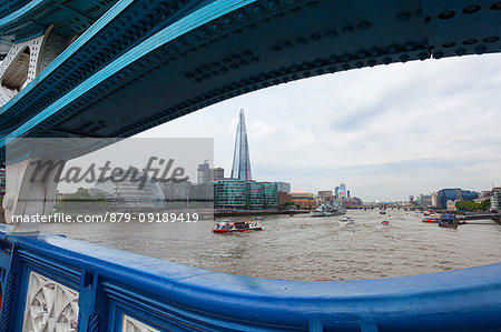 The Shard area and the river Thames from Tower Bridge, London, Great Britain, UK