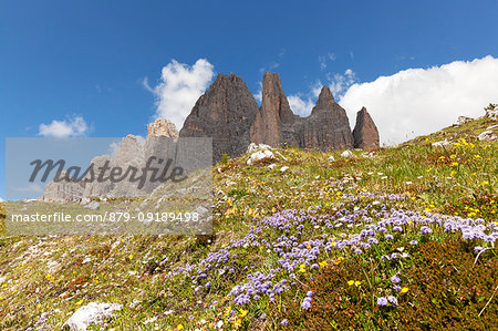 The eastern side of Tre Cime di Lavaredo, Dolomites, Auronzo di Cadore, Belluno, Veneto, Italy