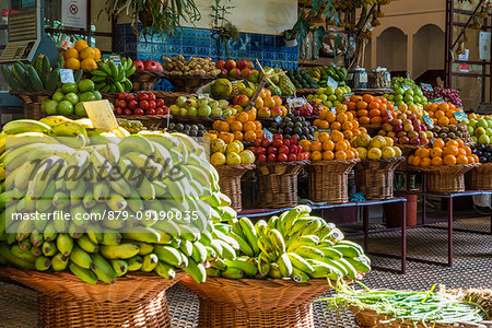 Local fruit and vegetables at Mercado dos Lavradores - Farmers' Market. Funchal, Madeira region, Portugal.