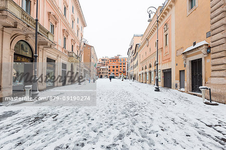 Piazza di San Lorenzo in Lucina after the great snowfall of Rome in 2018 Europe, Italy, Lazio, Province of Rome, Rome