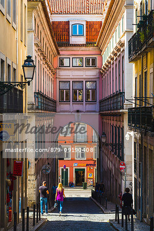 Lisbon, Portugal. Typical city street of the old town in Barrio Alto.