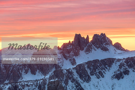 Croda da Lago in a full color winter sunrise, Cortina d'Ampezzo, Belluno, Veneto, Italy
