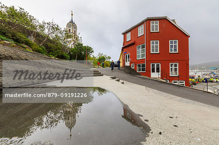 Cathedral and typical buildings, Torshavn, Streymoy Island, Faroe Islands, Denmark